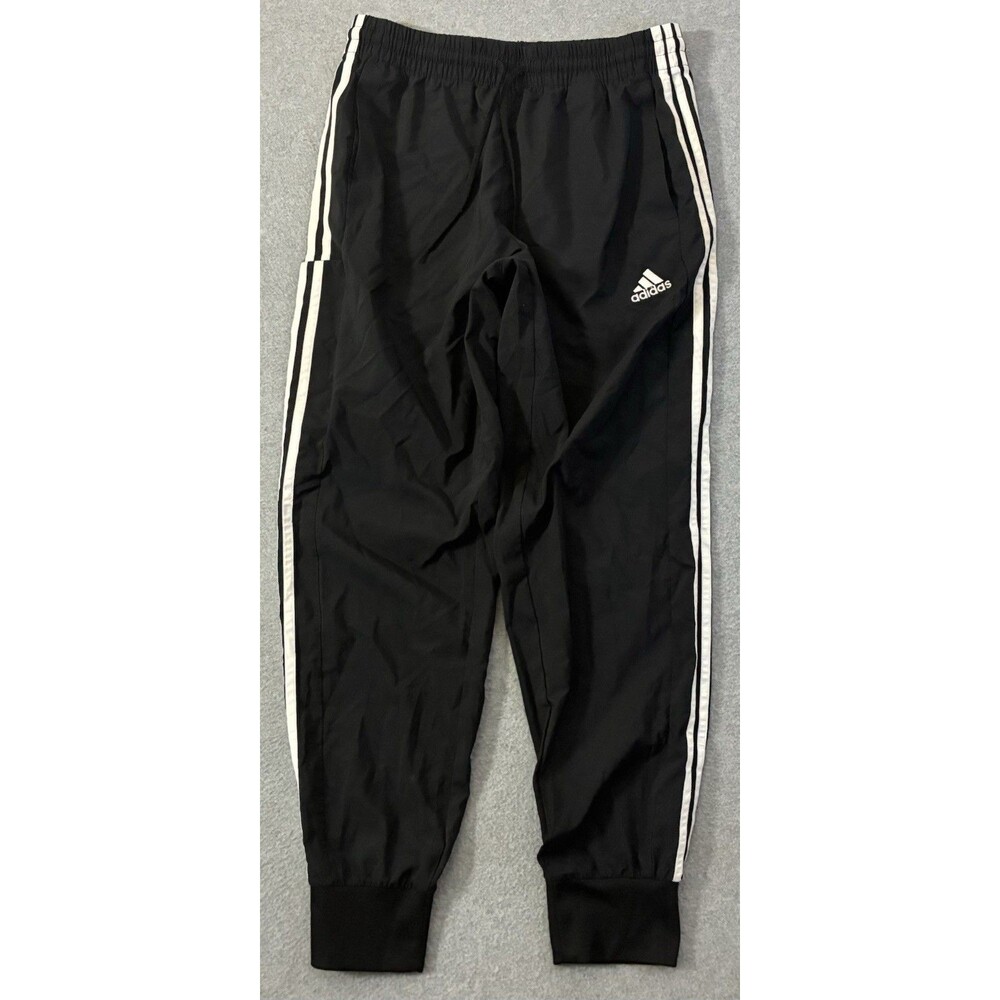 Adidas Men’s Medium Black 3 Stripe Woven Track Pants Joggers White Stripes
